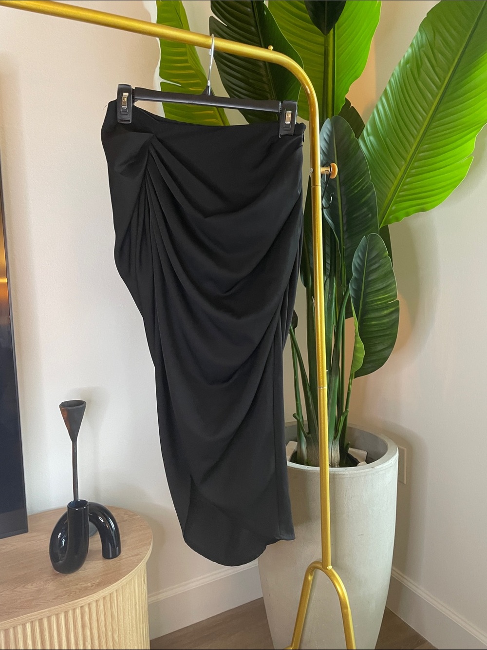 SHEIN Black Asymmetrical Draped Midi Skirt